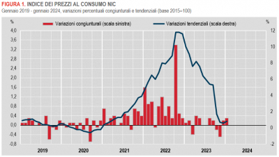 Istat: Inflazione - in Italia +0,8% nel mese di gennaio 2024 (provvisorio)